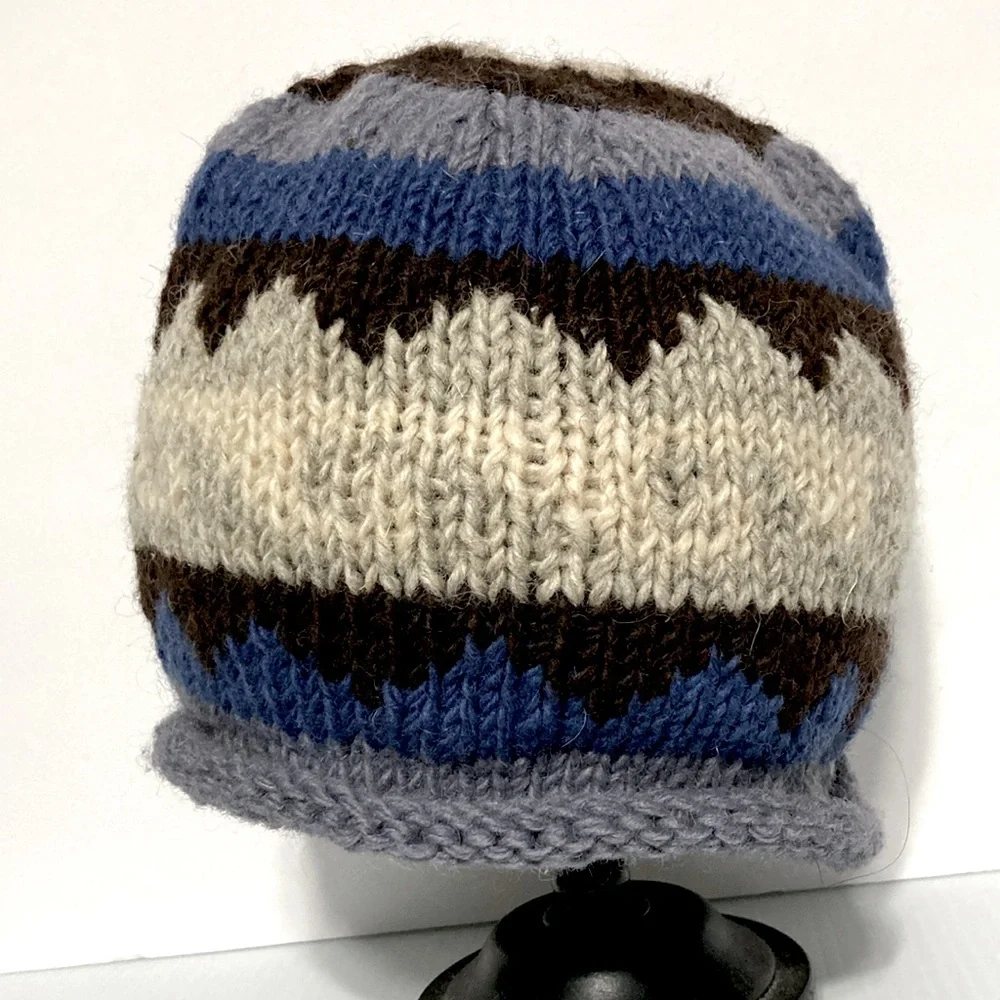 Wool Handknit Hat Beanie Cap Handmade in Nepal Fully Lined Unisex